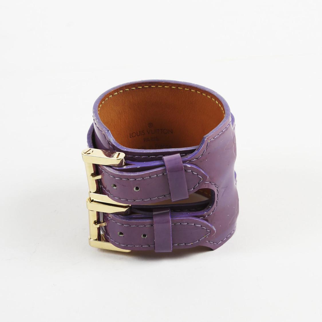 Lyst - Louis Vuitton Purple Monogram Vernis Double Buckle Cuff Bracelet in Purple