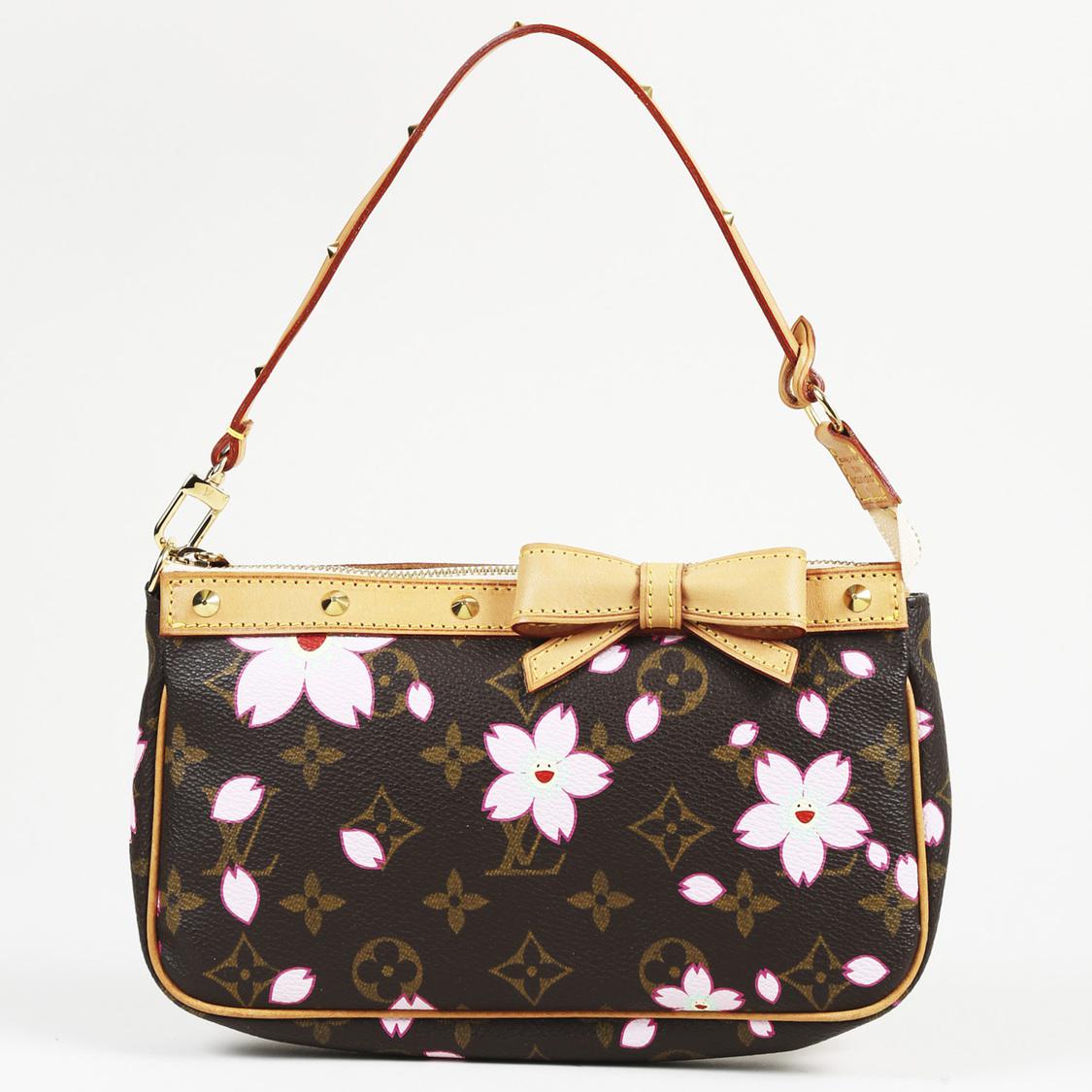 Louis Vuitton Studded Canvas Cherry Blossom Monogram Pochette Bag in Brown - Lyst