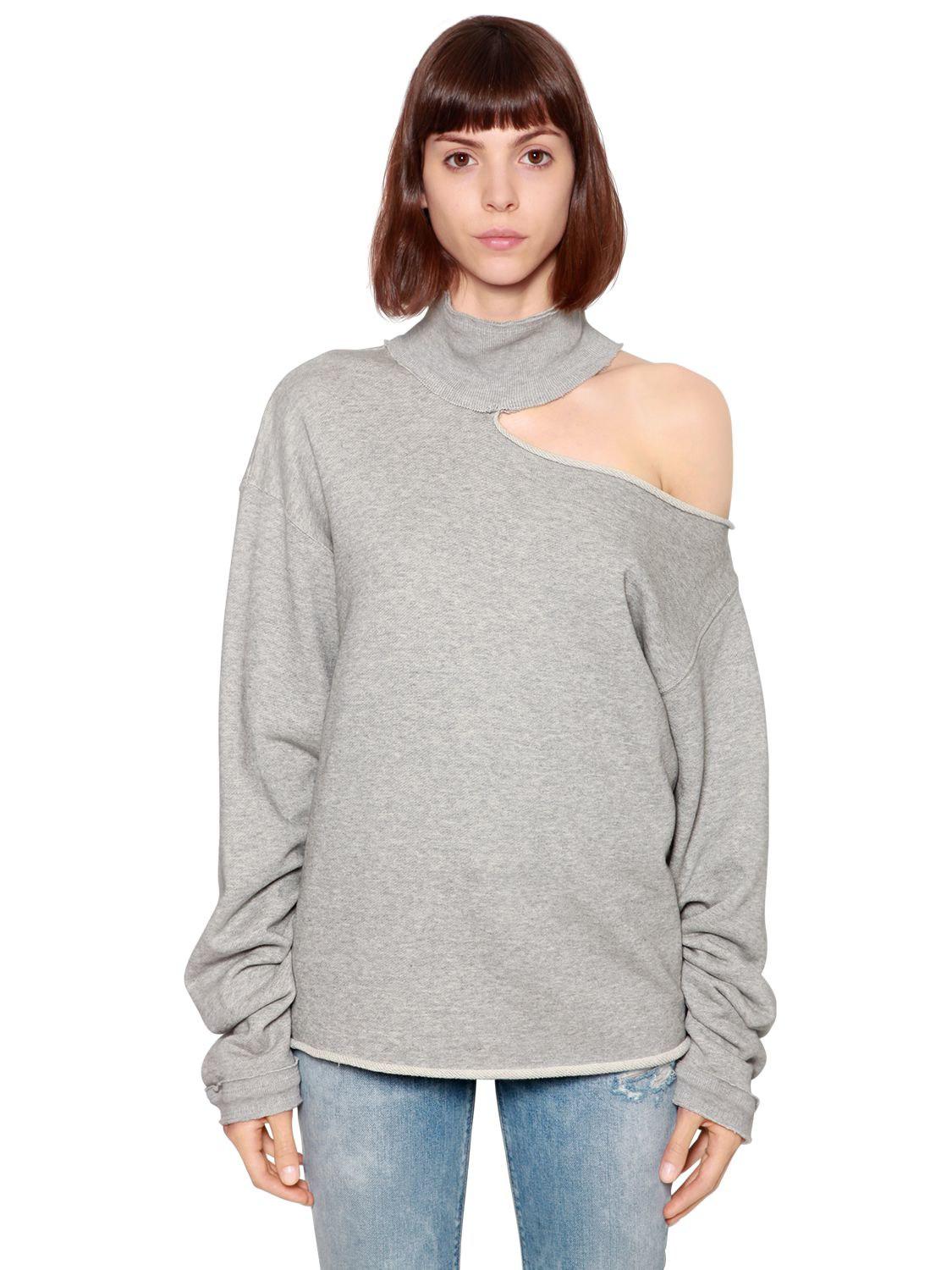 Rta Open Shoulder High Collar Sweatshirt in Gray - Lyst