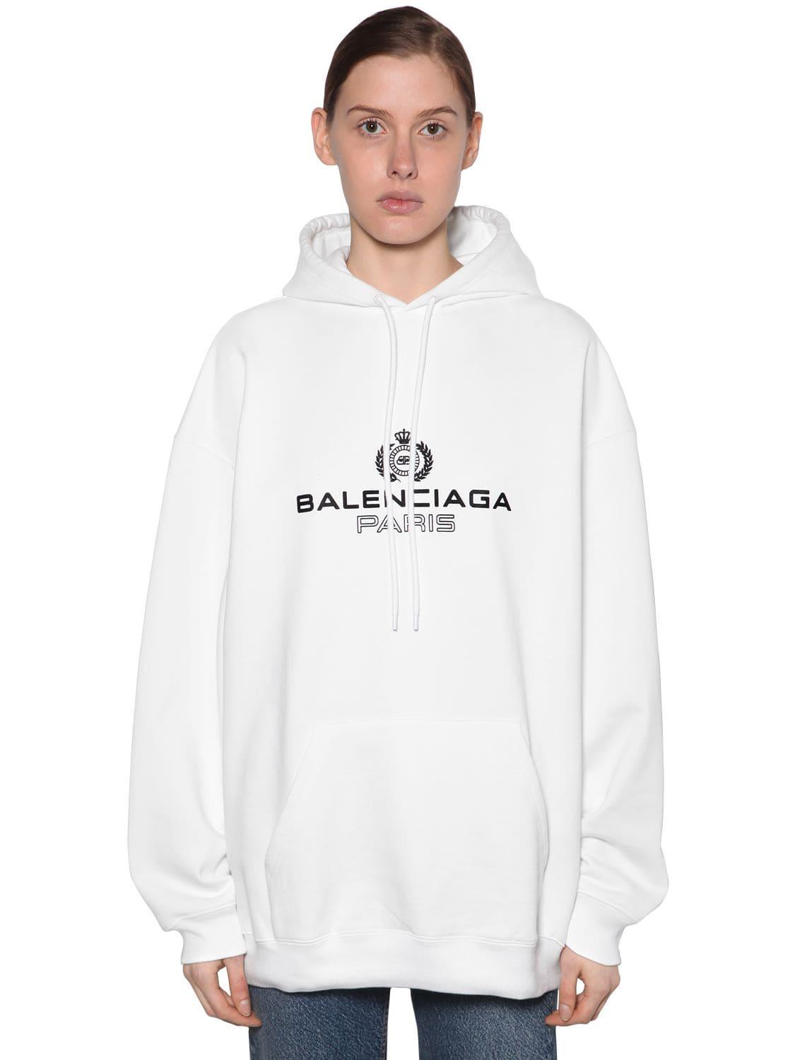 Balenciaga Laurel Logo Print Sweatshirt Hoodie in White - Lyst