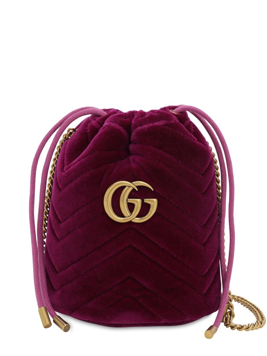 Gucci Mini Gg Marmont 2.0 Velvet Bucket Bag in Purple - Lyst