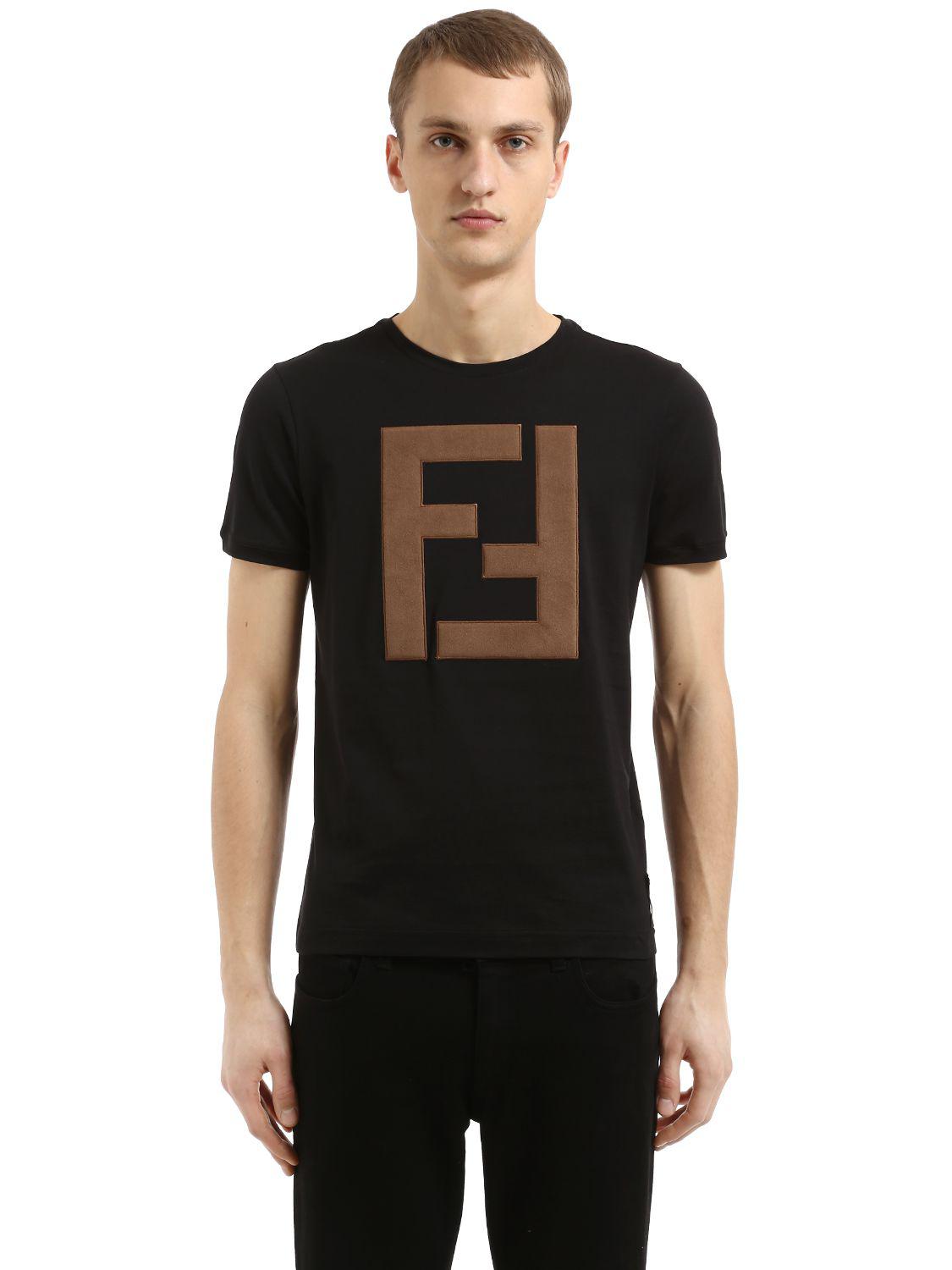Fendi Maxi Ff Logo Cotton Jersey T-shirt in Black for Men - Lyst