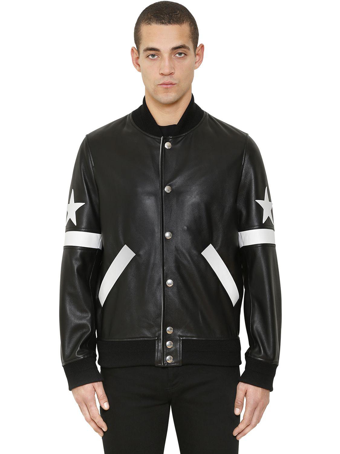 Lyst Givenchy Stars Patch Leather Bomber Jacket in Black for Men
