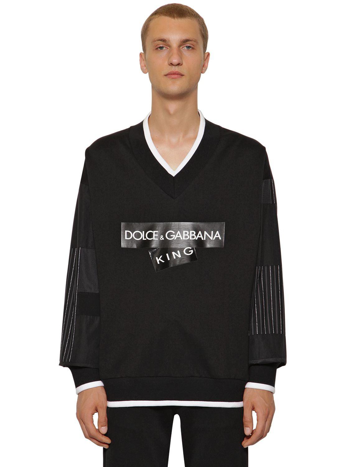 Lyst - Dolce & Gabbana V-neck Logo Tape Cotton Jersey Sweater in Black ...