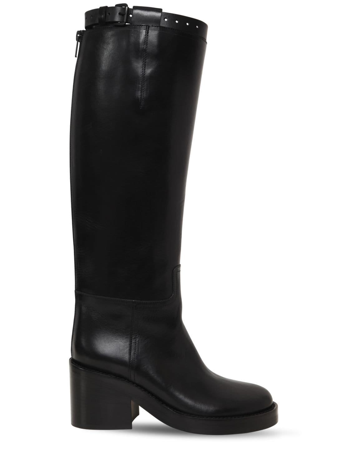 Ann Demeulemeester 75mm Brushed Leather Riding Boots in Black - Lyst