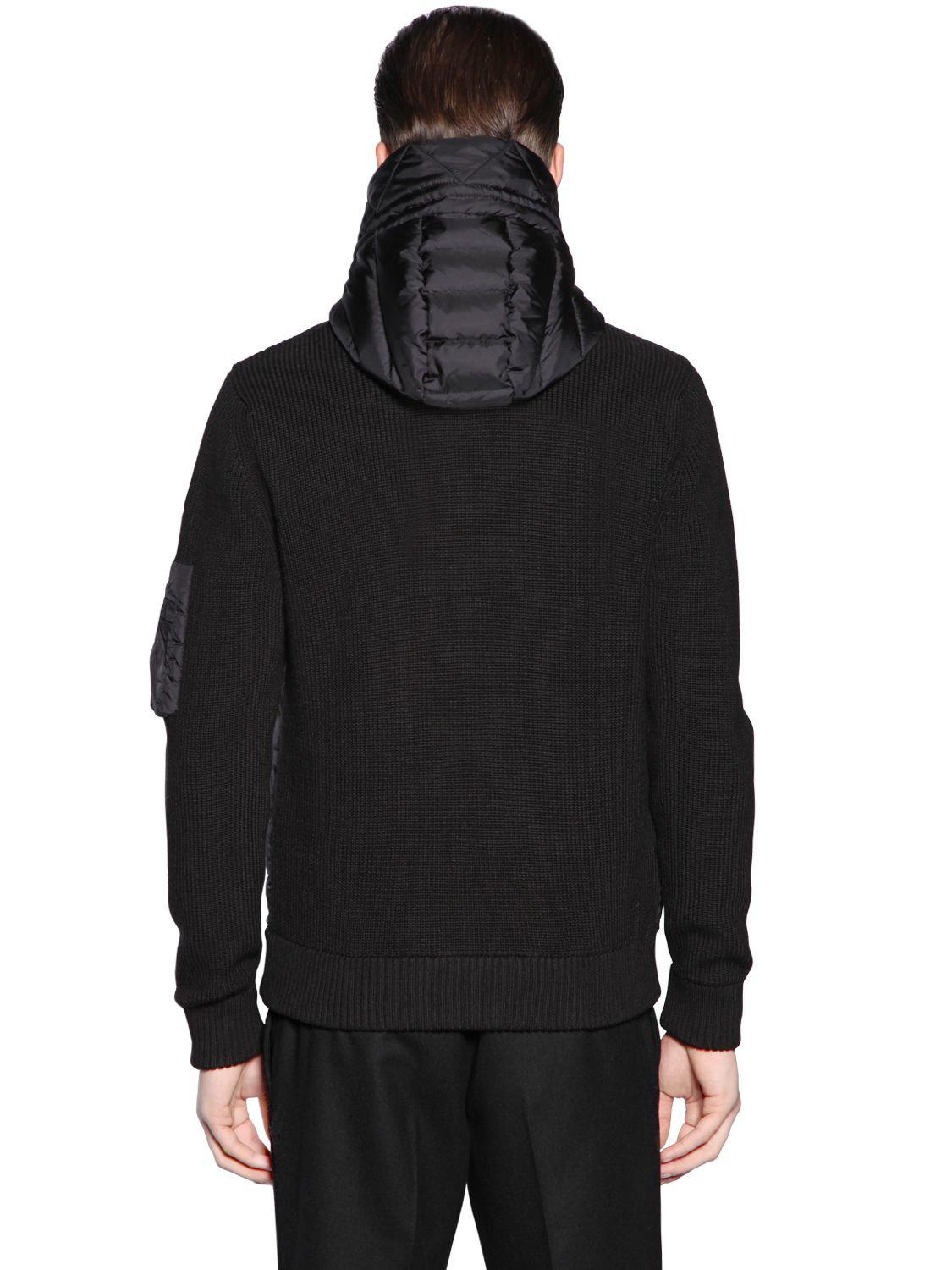 Lyst Moncler Hooded Nylon Wool Knit  Down Jacket  in 