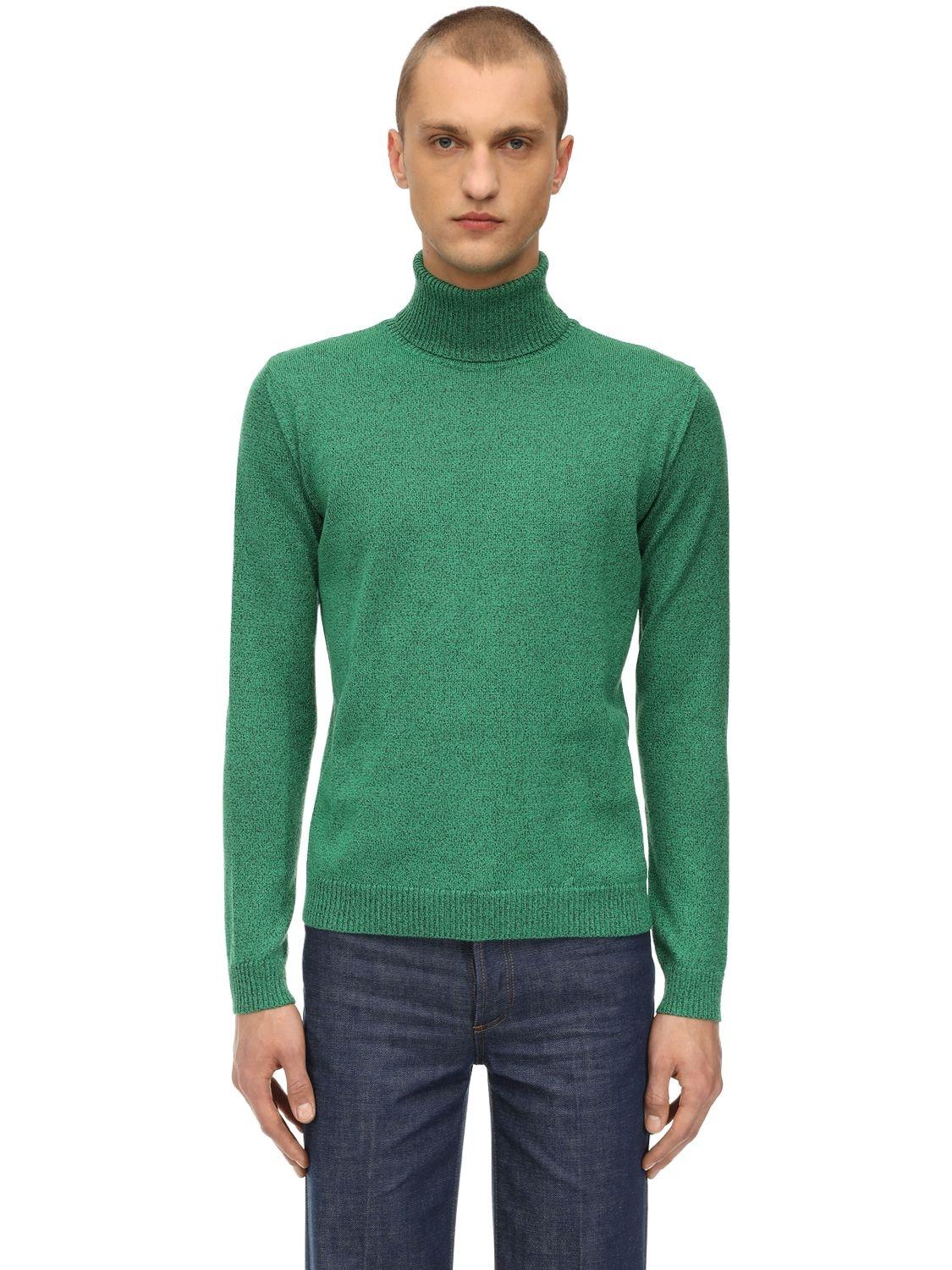 Gucci Lurex Cable Knit Turtleneck Sweater in Green for Men - Lyst