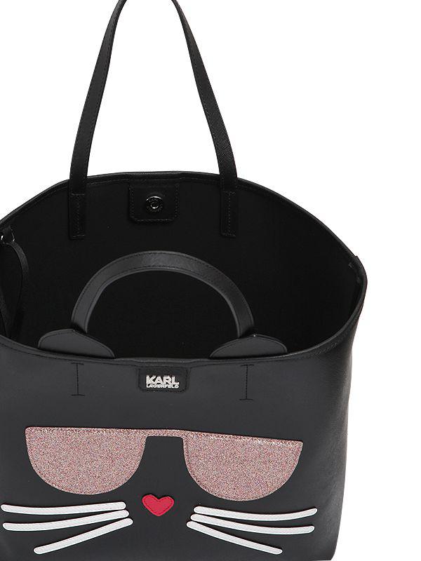 Lyst Karl Lagerfeld K Kocktail Cat Faux Leather Tote Bag in Black