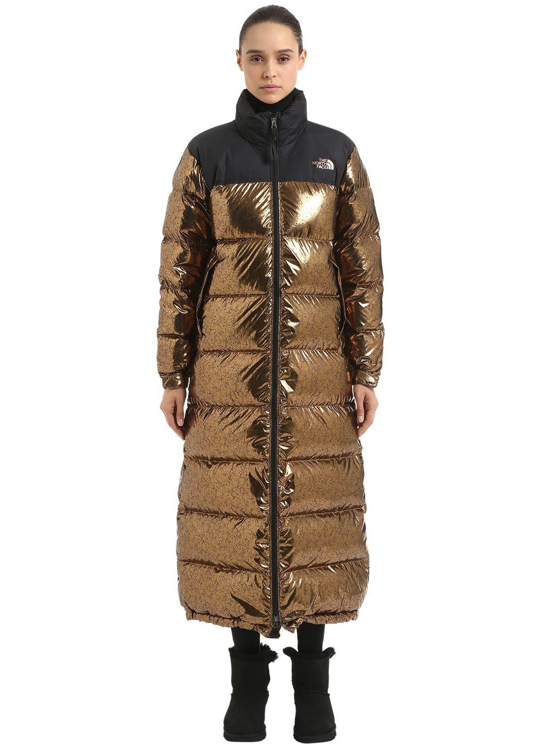 Download The North Face Nuptse Duster Long Down Jacket in Metallic ...