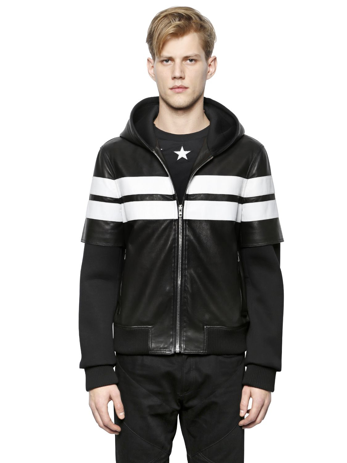 Men S Givenchy Leather Jackets From 400 Lyst Givenchy Hooded Nappa Leather Neoprene Jacket Lyst
