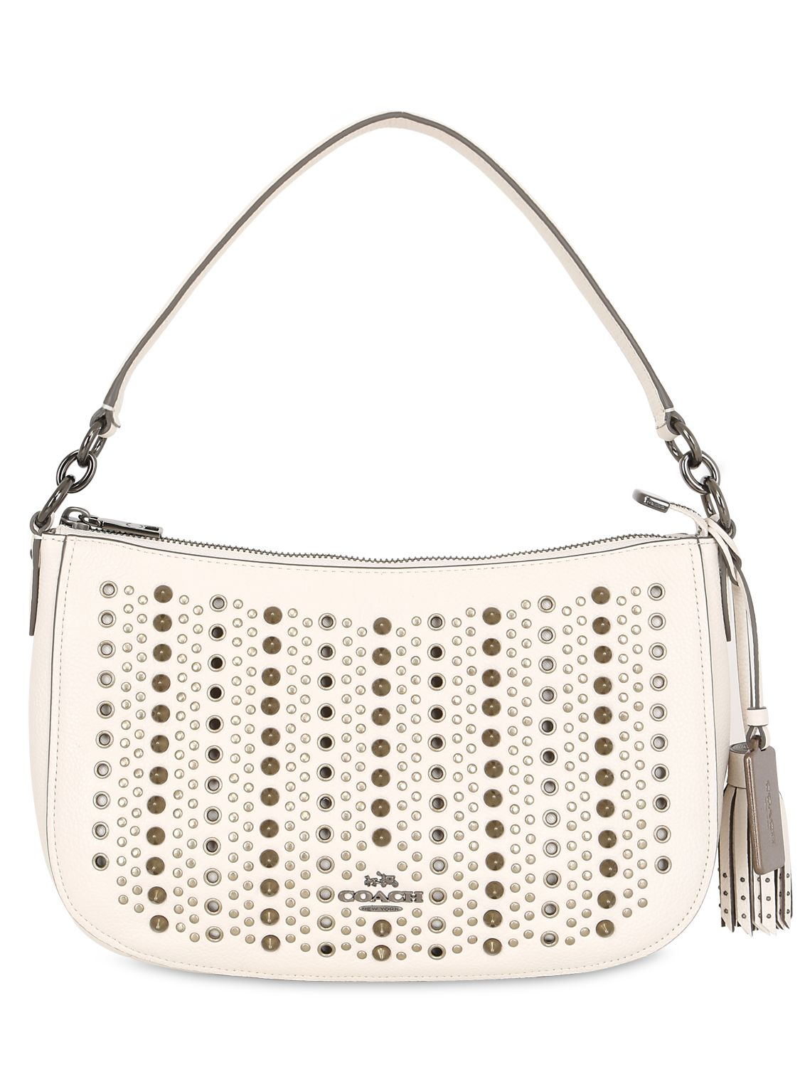 Coach Chelsea Studded Leather Shoulder Bag in White (OFF WHITE) | Lyst