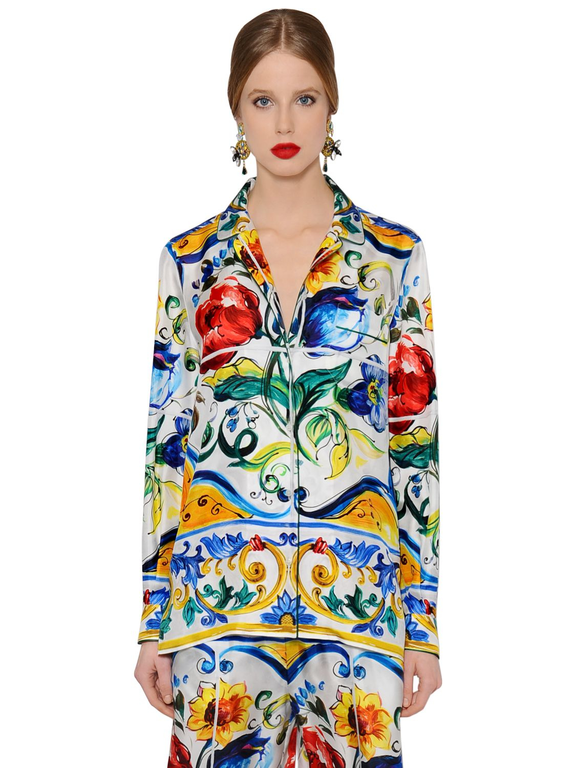 Dolce & gabbana Maiolica Printed Silk Twill Shirt in Multicolor | Lyst