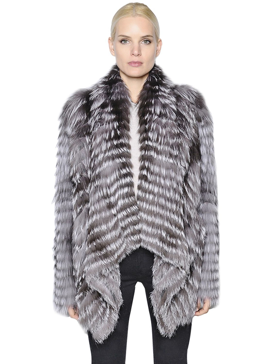 Lyst - Yves Salomon Draped Fox Fur Jacket in Gray