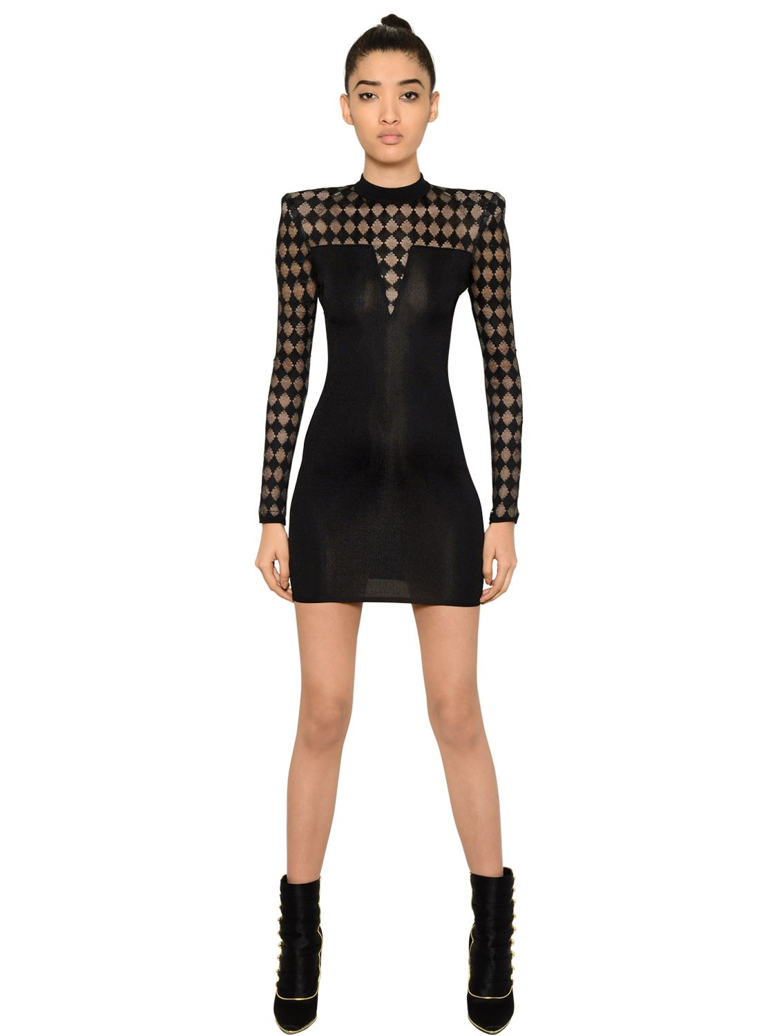 Balmain Diamond-pattern Mini Dress in Black | Lyst