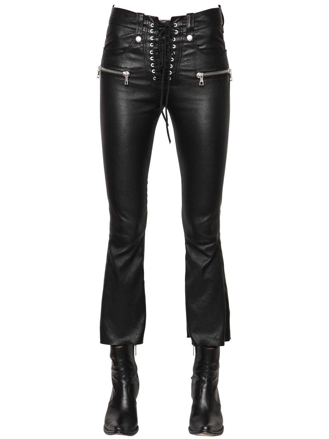 Unravel Laced Cropped Stretch Leather Pants in Black | Lyst