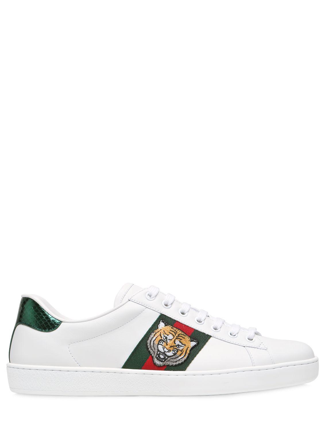 Gucci New Ace Tiger Leather Sneakers W/ Ayer in White for Men | Lyst