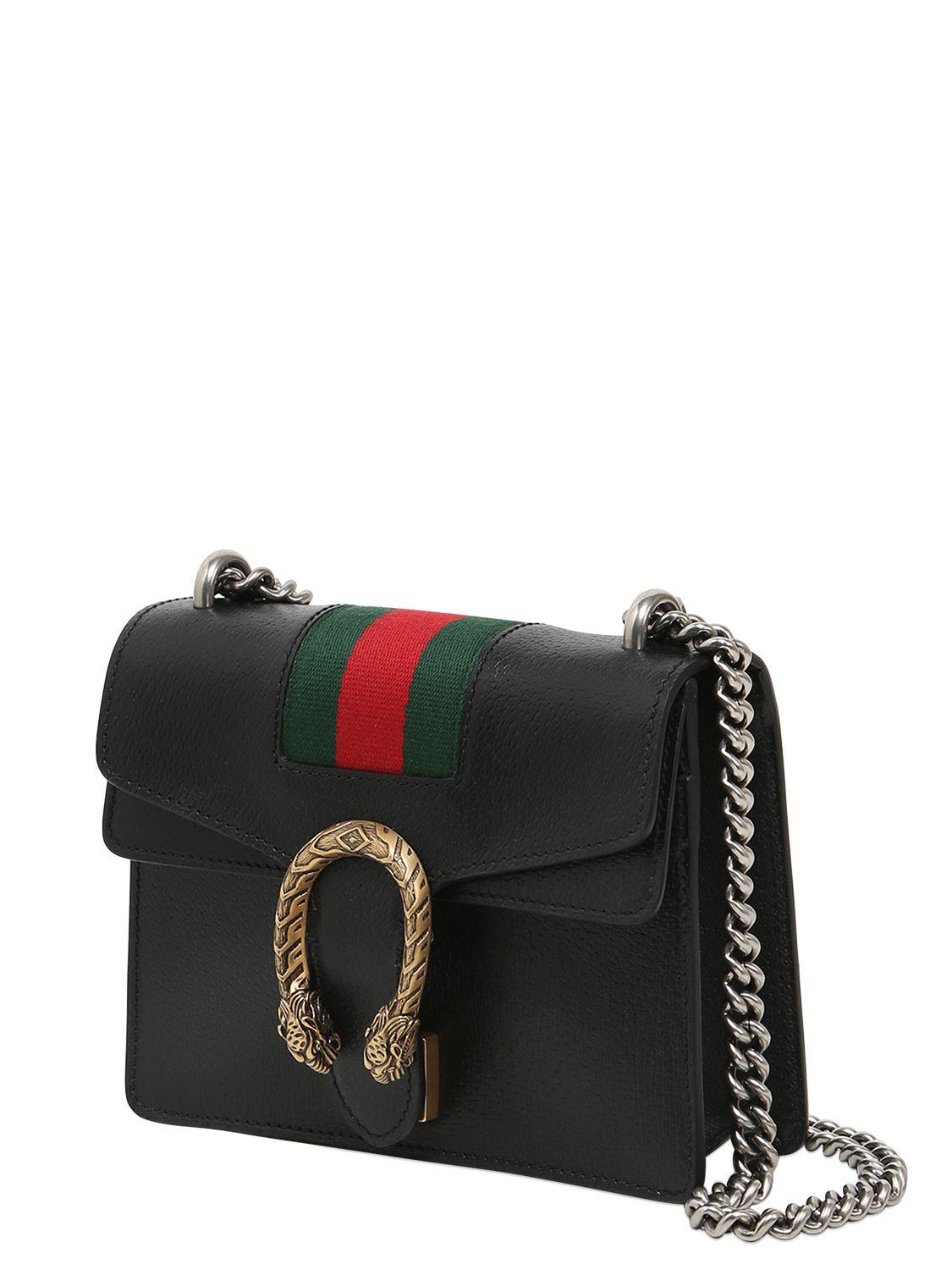 Lyst - Gucci Mini Dionysus Leather Bag W/ Web Detail in Black