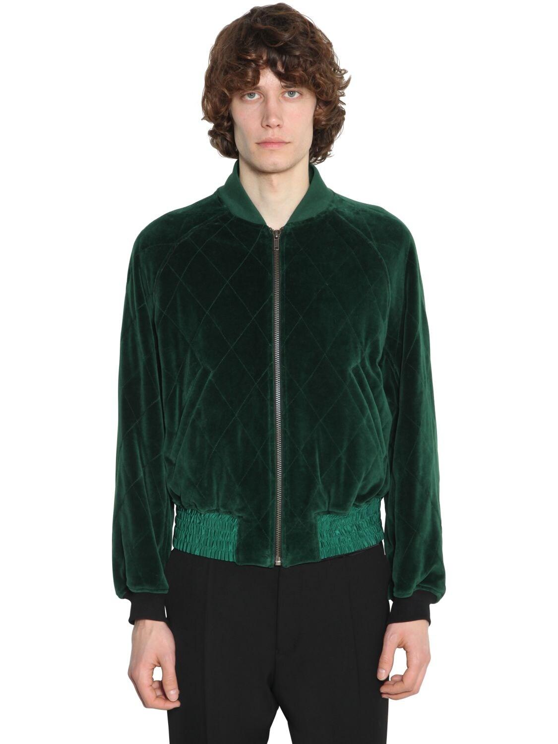 Haider Ackermann Quilted Cotton Velvet Bomber Jacket in Green for Men ...