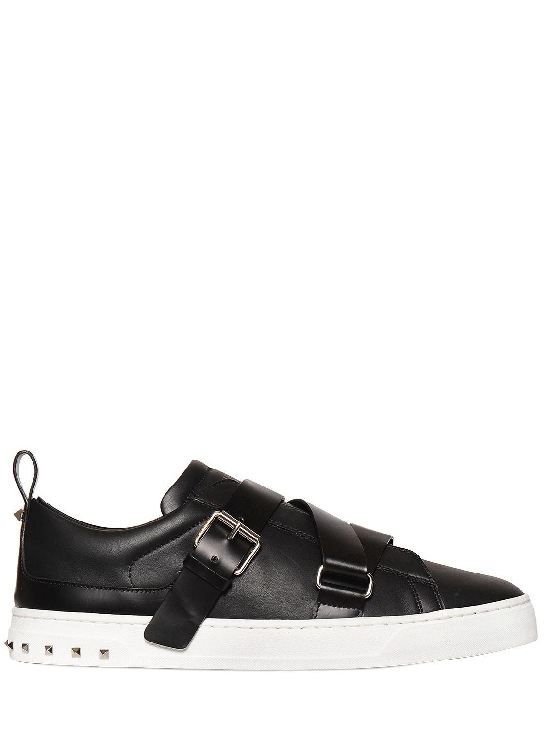 Lyst - Valentino V-punk Belted Leather Sneakers in Black