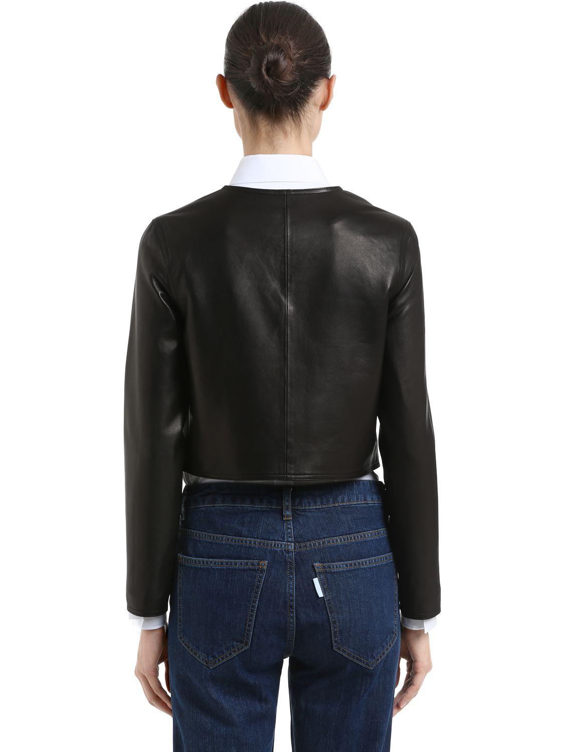 Lyst Aalto Cropped Leather Bolero Jacket In Black Cropped Leather Bolero Jacket Lyst View Fullscreen