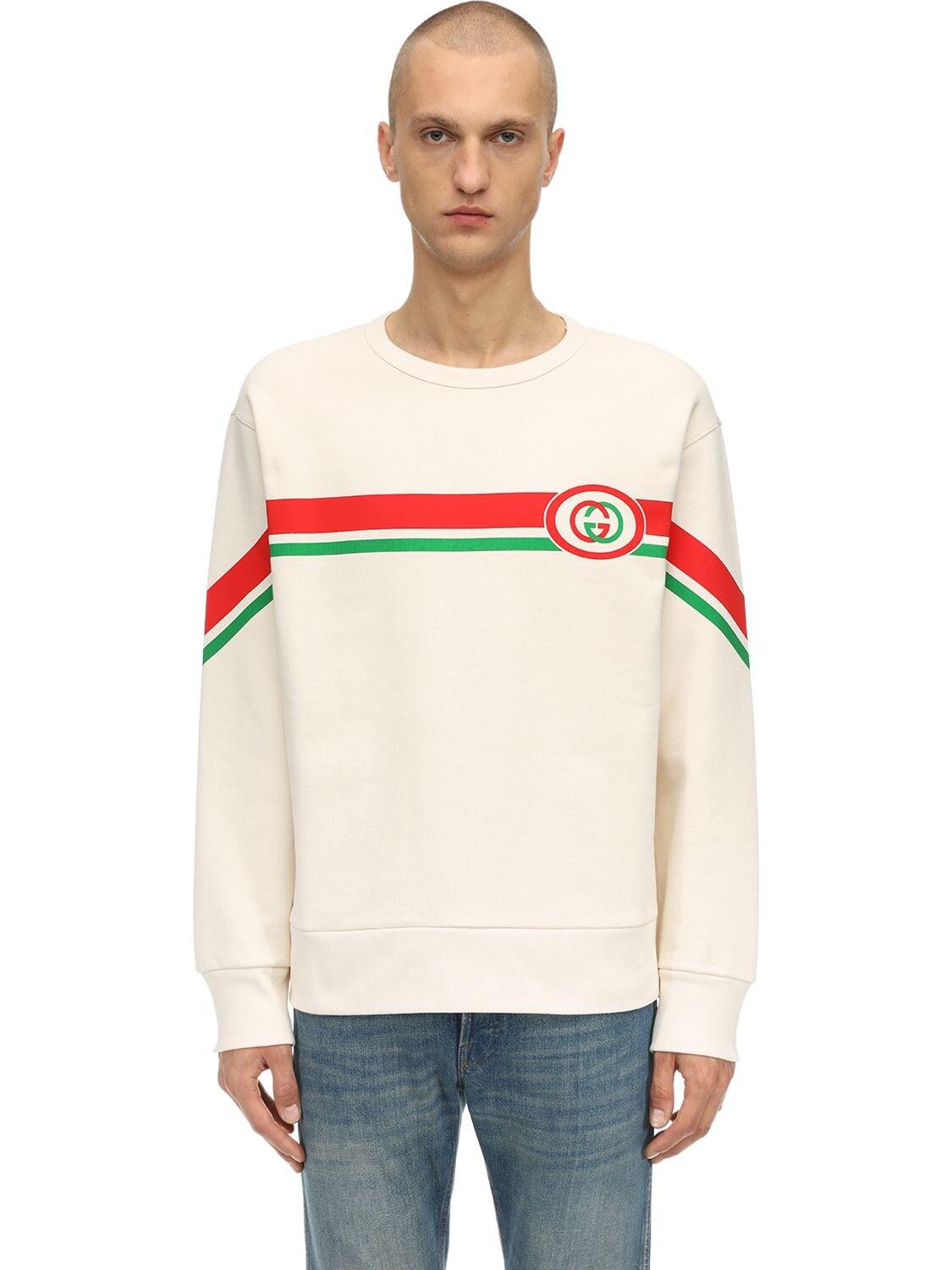 Gucci Gg Logo Print Cotton Sweatshirt in White for Men Lyst