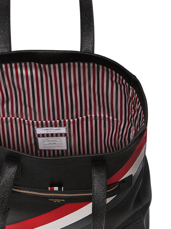 Download Lyst - Thom Browne Pebbled Leather Tote Bag W/ Stripes in ...