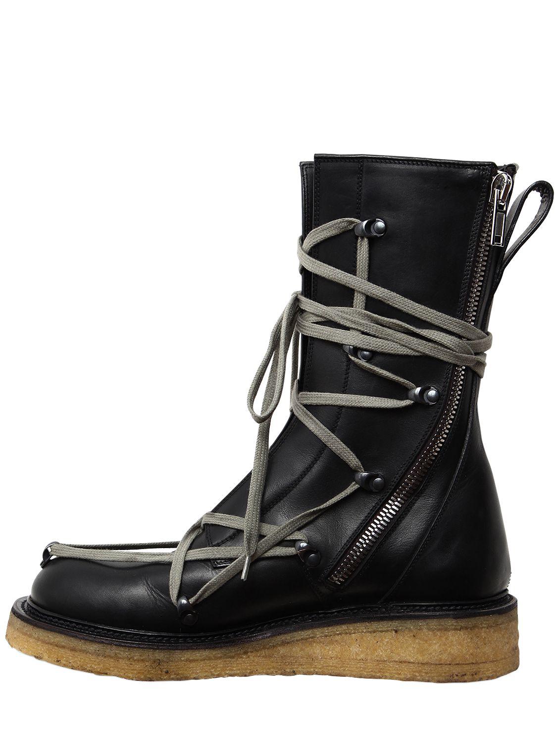 Lyst - Rick Owens 30mm Lace Up Creeper Leather Boots in Black
