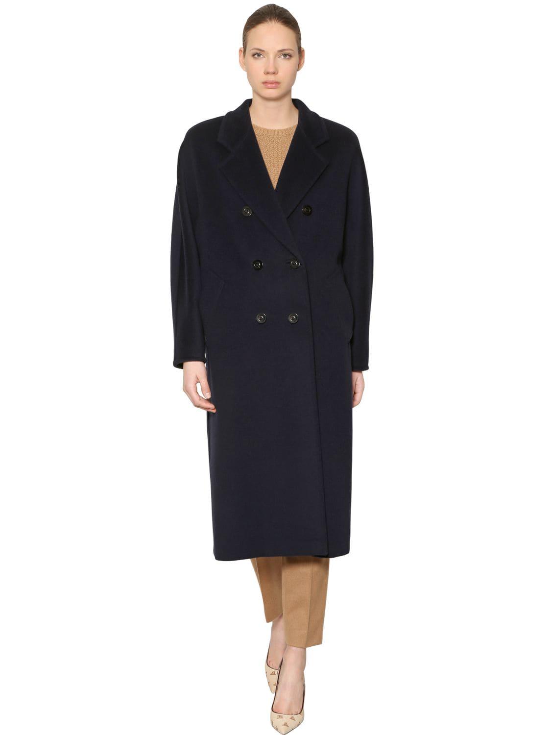 Max Mara Madame Double Breasted Wool Long Coat in Black - Lyst