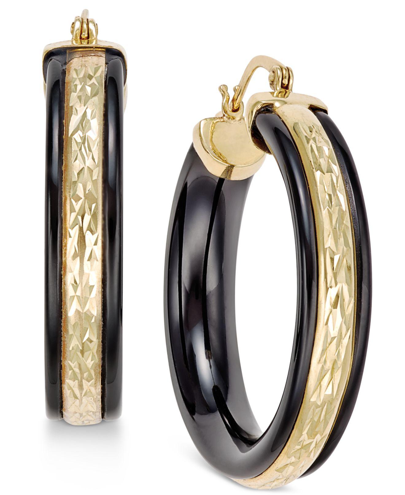 Lyst - Macy'S Onyx Patterned Hoop Earrings (26 Ct. T.w.) In 14k Gold in ...