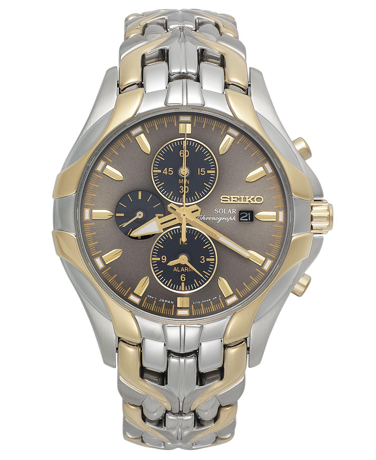 Lyst - Seiko Chronograph Solar Two-tone Stainless Steel Bracelet 43mm ...