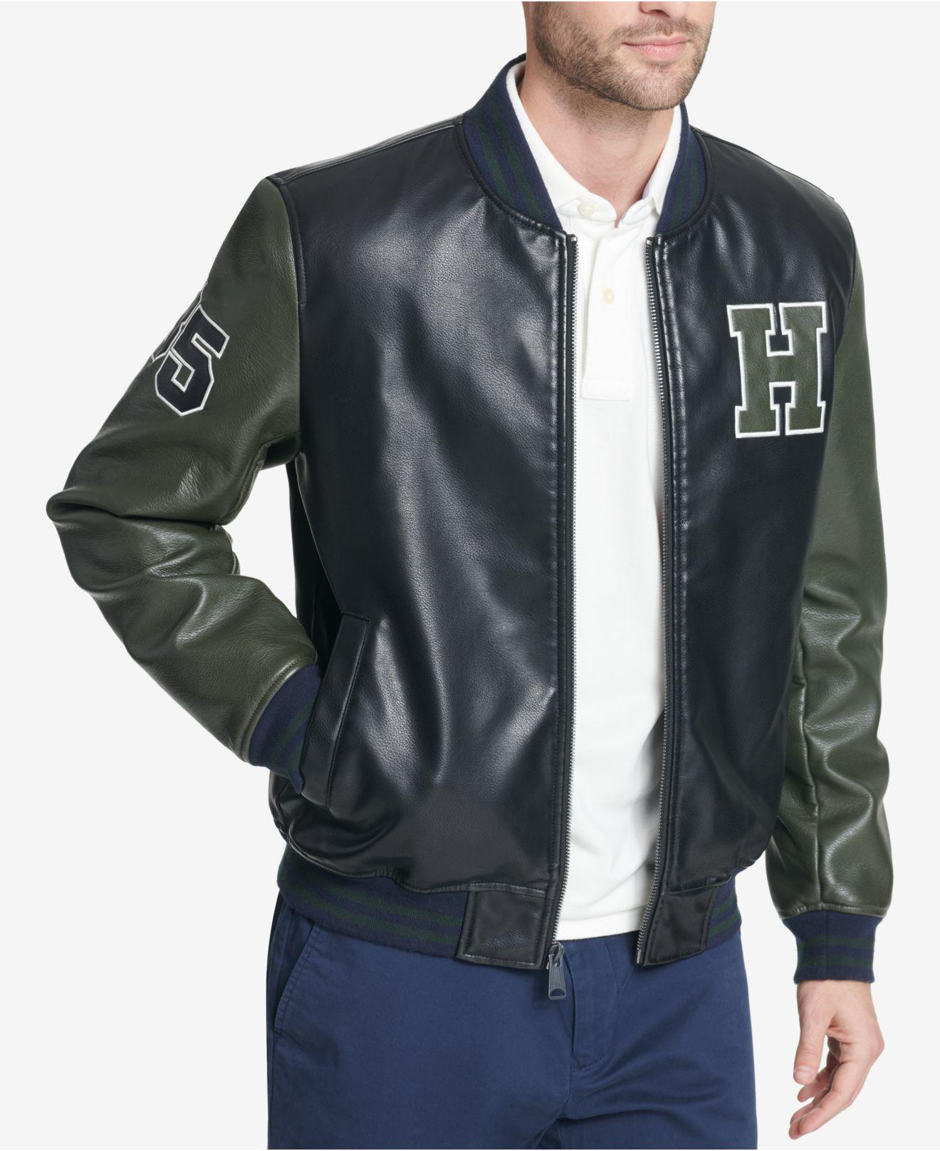 Lyst Tommy Hilfiger Faux Leather Varsity Jacket Created For Lyst Tommy Hilfiger Faux Leather Varsity Jacket Created For Macy S In Black Men Save 18 248175182481745