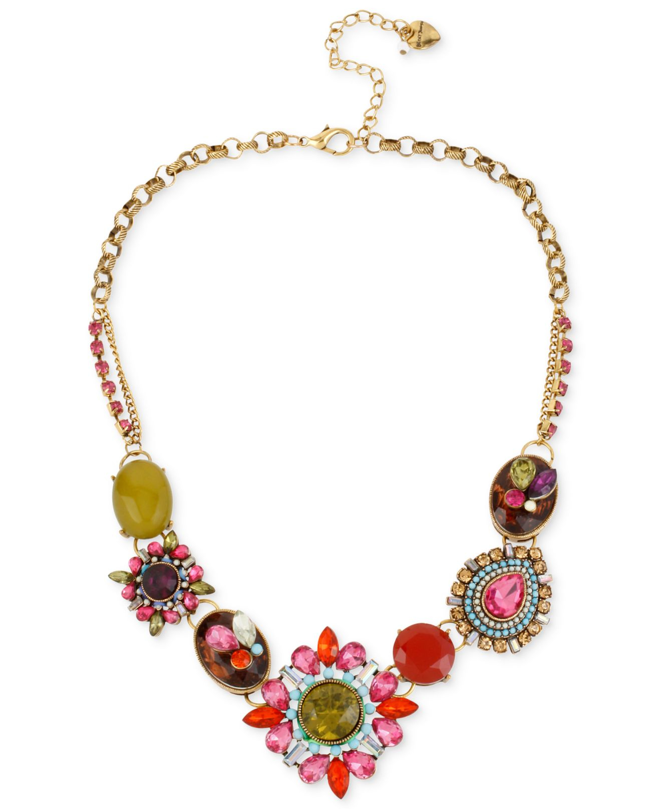 Betsey johnson Gold-tone Multi-color Crystal Pendant Frontal Necklace ...