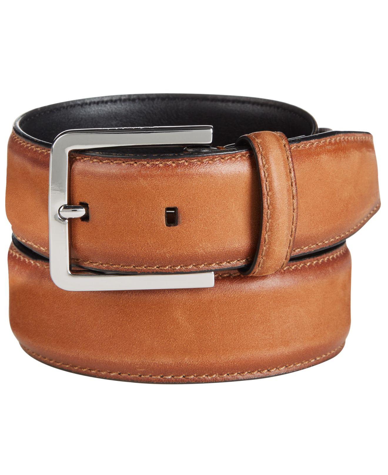 Lyst - Calvin Klein Burnished-edge Leather Belt in Brown for Men