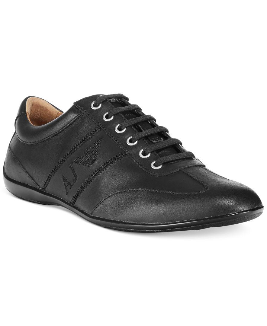 Armani jeans Low-profile Leather Sneakers in Black for Men | Lyst