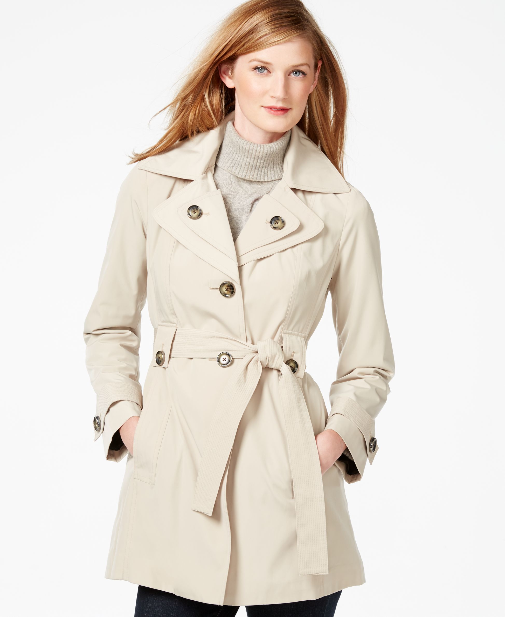London fog Layered-collar Belted Trench Coat in Natural | Lyst