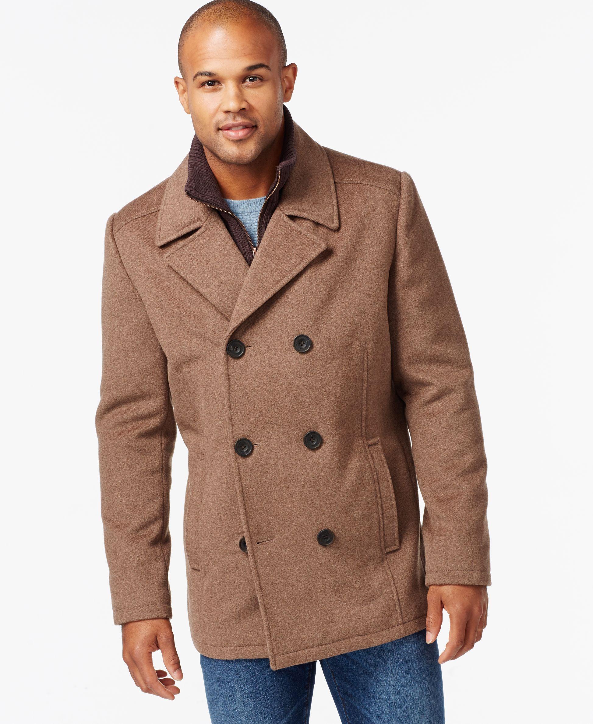 Kenneth cole Wool-blend Peacoat in Brown for Men | Lyst