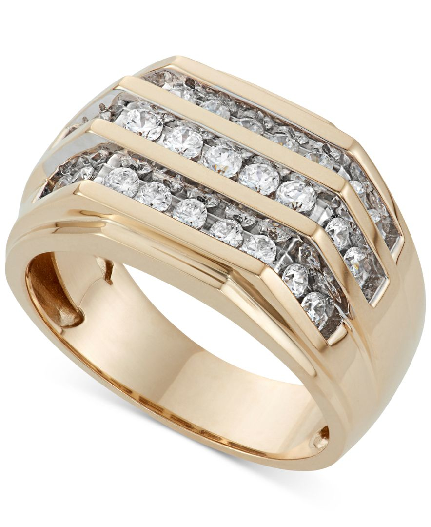 Macy&#39;s Men&#39;s Three Row Diamond Ring (1 Ct. T.w.) In 10k Gold in Metallic for Men | Lyst