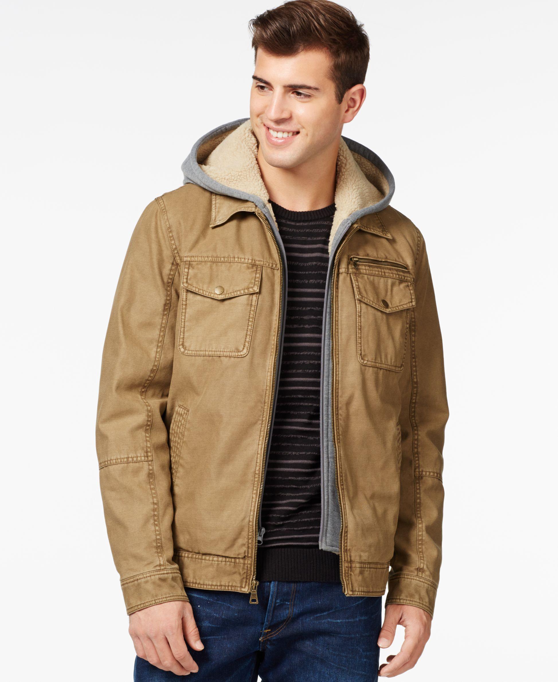 Guess Trucker Jacket With Removable Hood in Natural for Men | Lyst