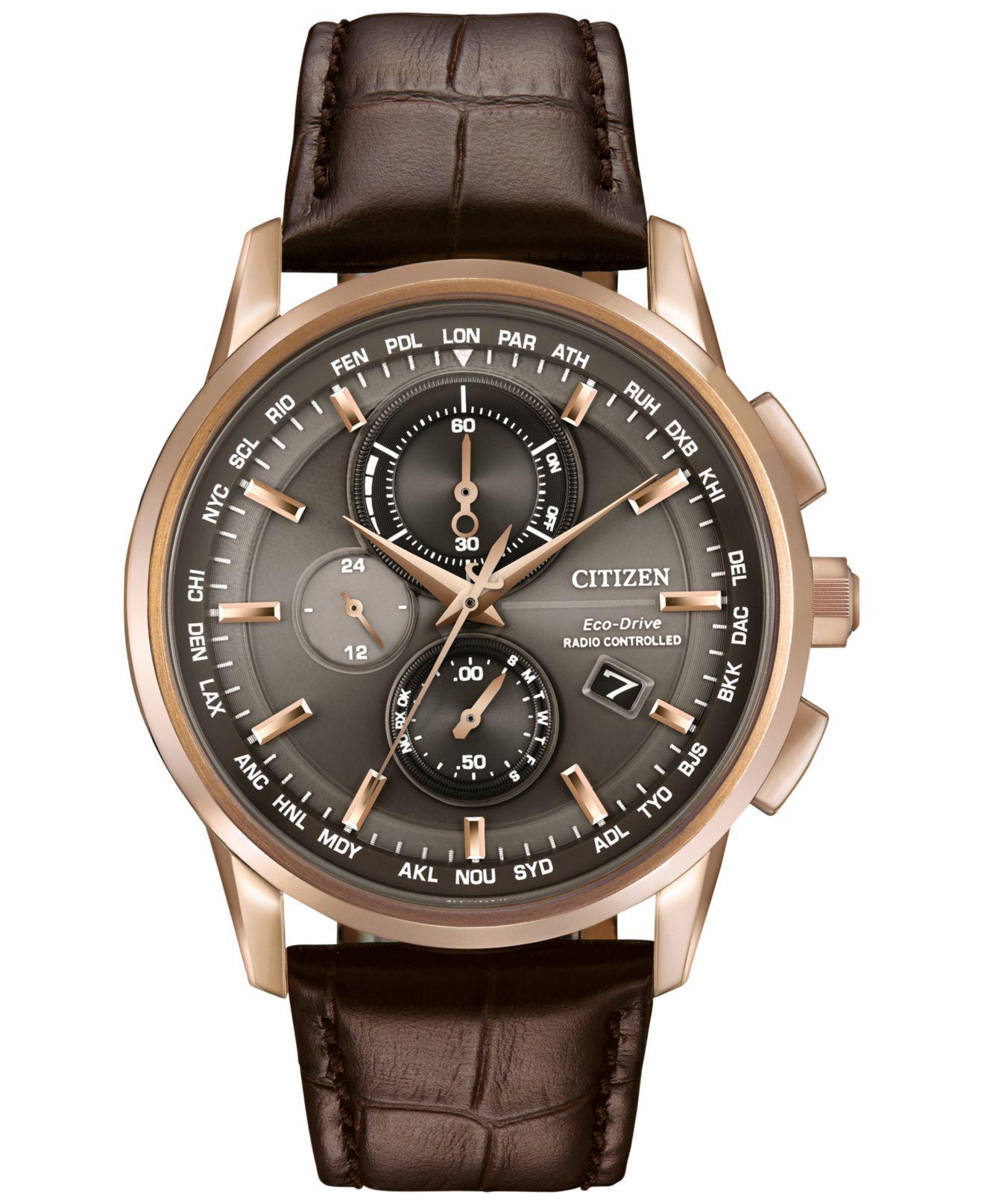 Citizen Men's Chronograph Ecodrive Brown Leather Strap Watch 43mm