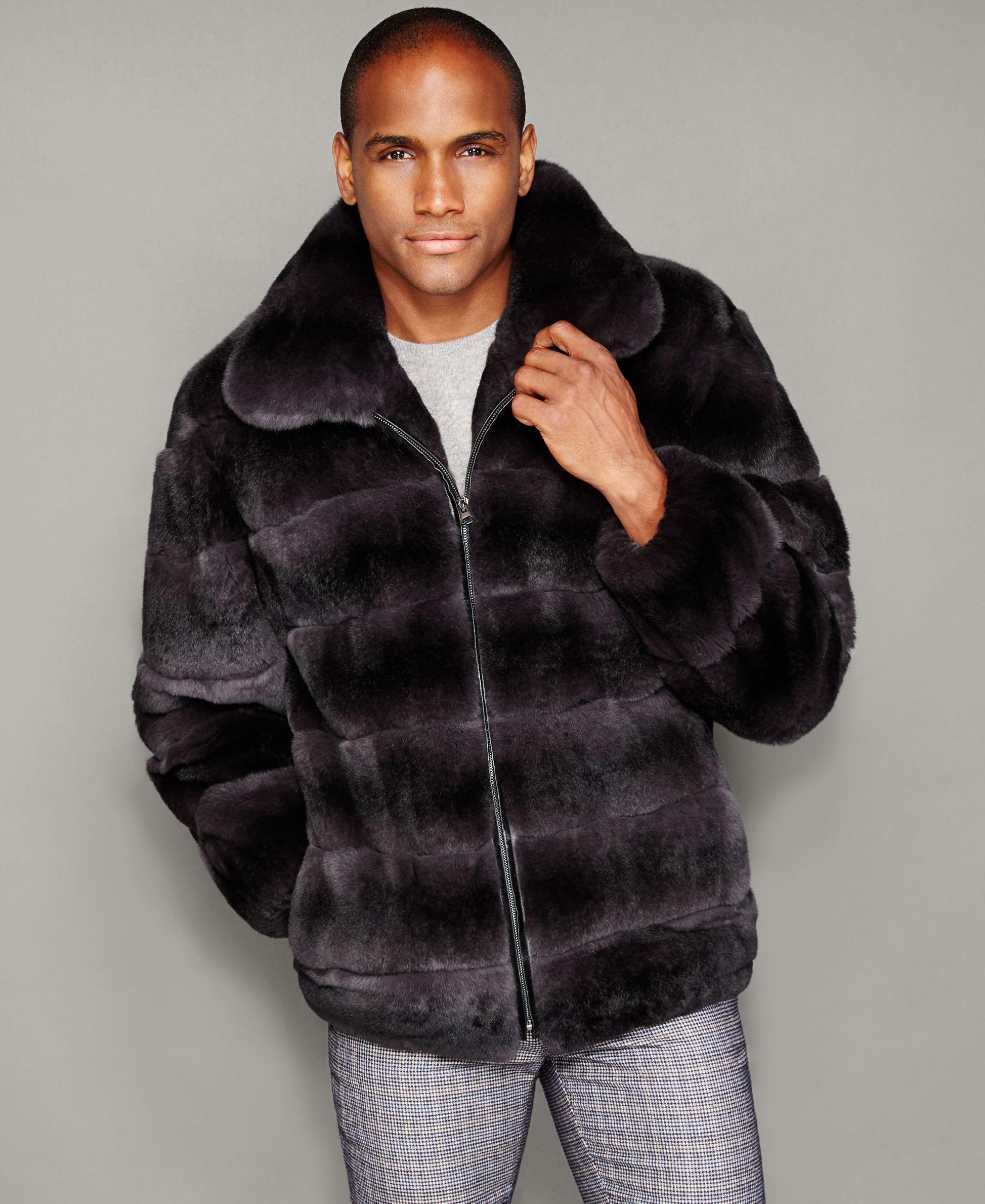 The fur  vault Mens Rabbit Fur Bomber Jacket  in Black for 