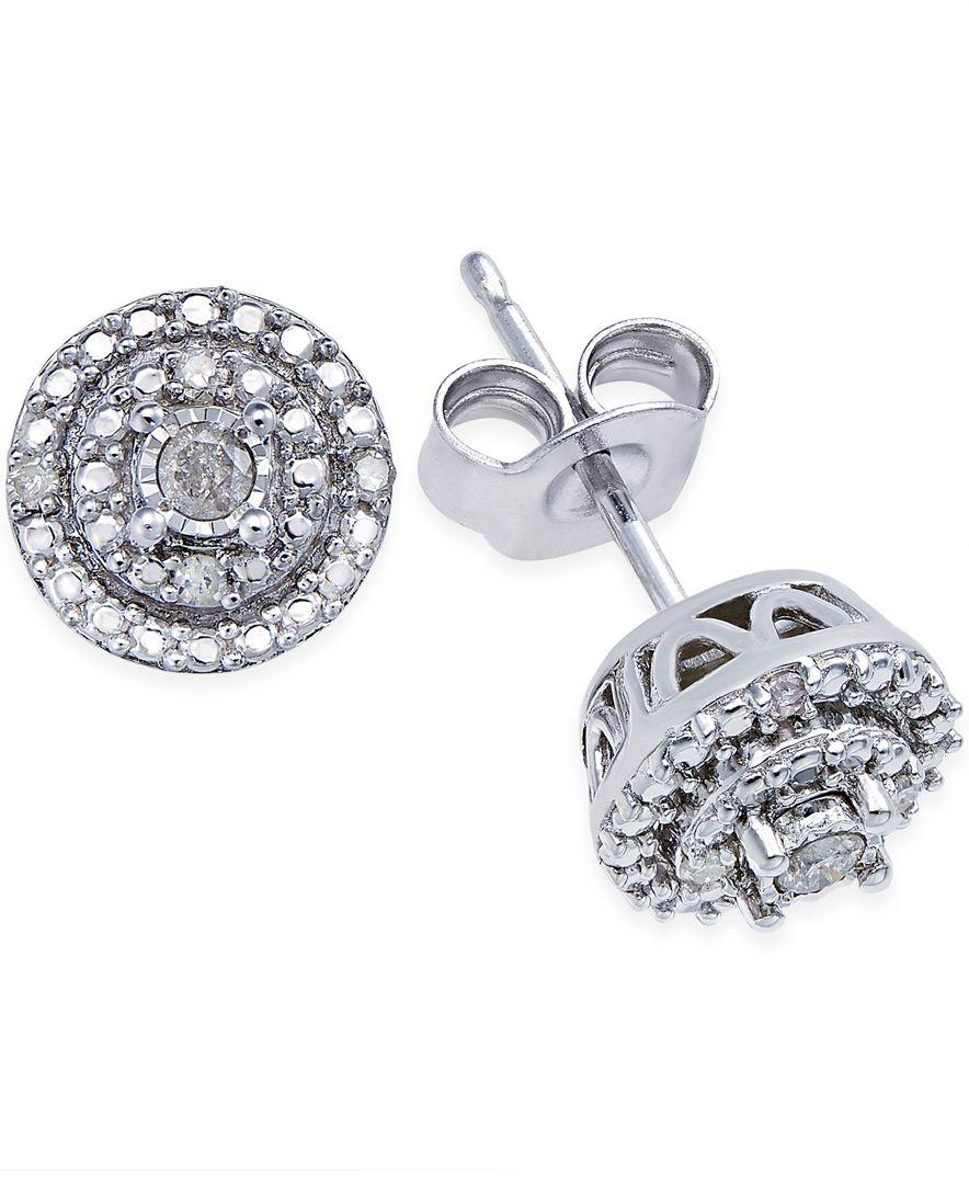 Macy&#39;s Diamond Stud Earrings (1/10 Ct. T.w.) In Sterling Silver in Metallic - Save 99% | Lyst