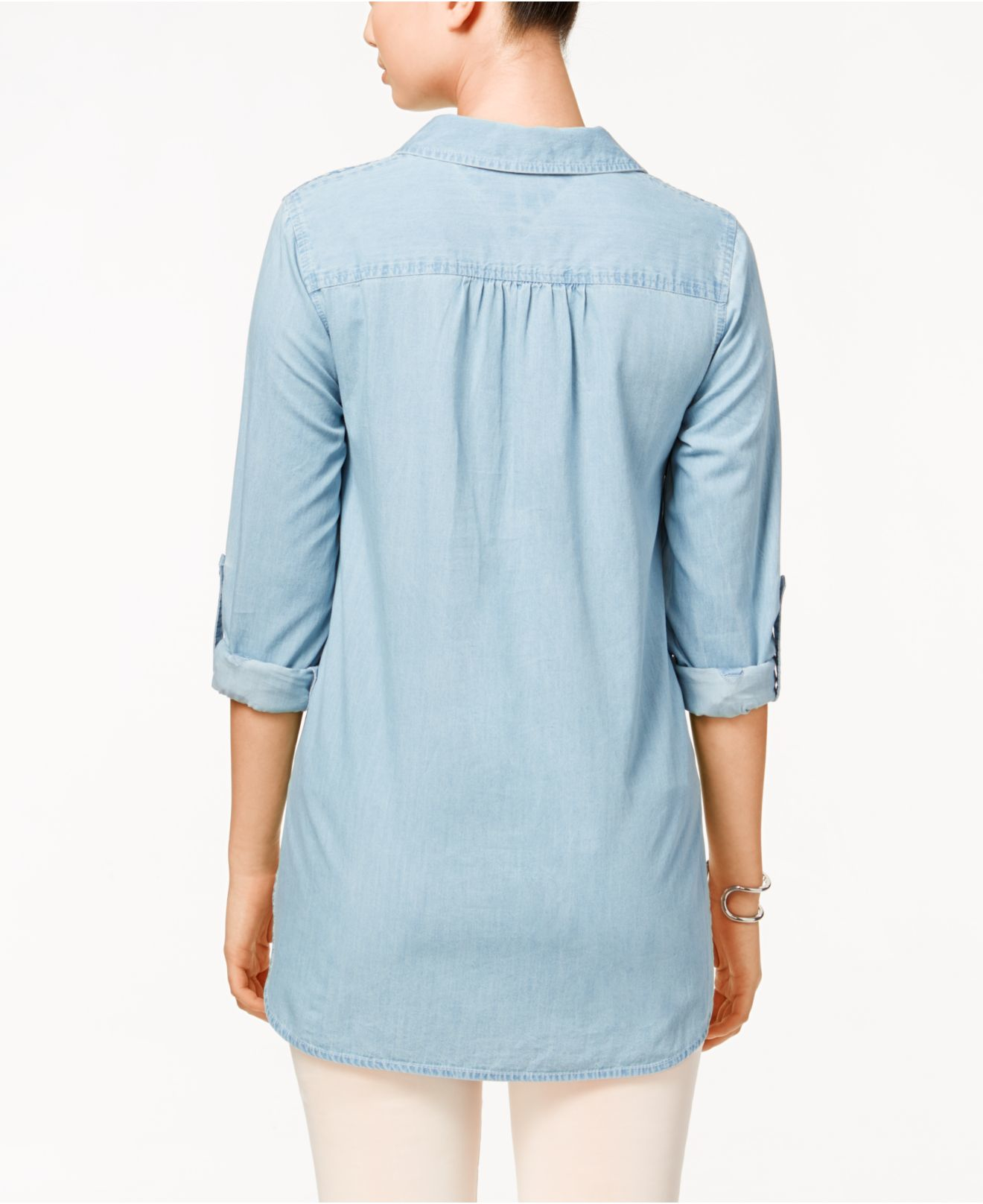 Tommy hilfiger Rolltabsleeve Chambray Tunic in Blue (Light Wash) Lyst