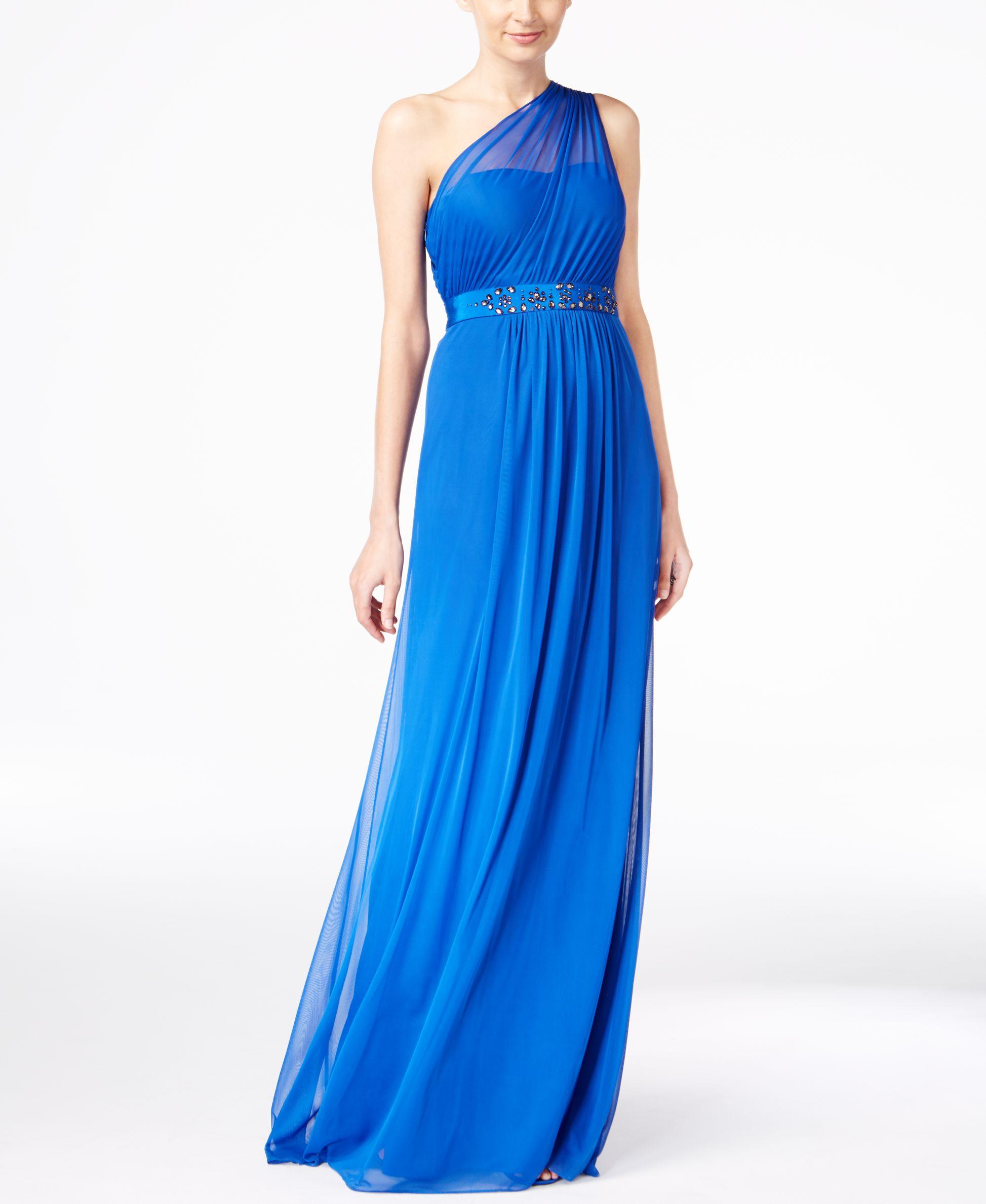Adrianna papell Embellished One-shoulder Gown in Blue | Lyst