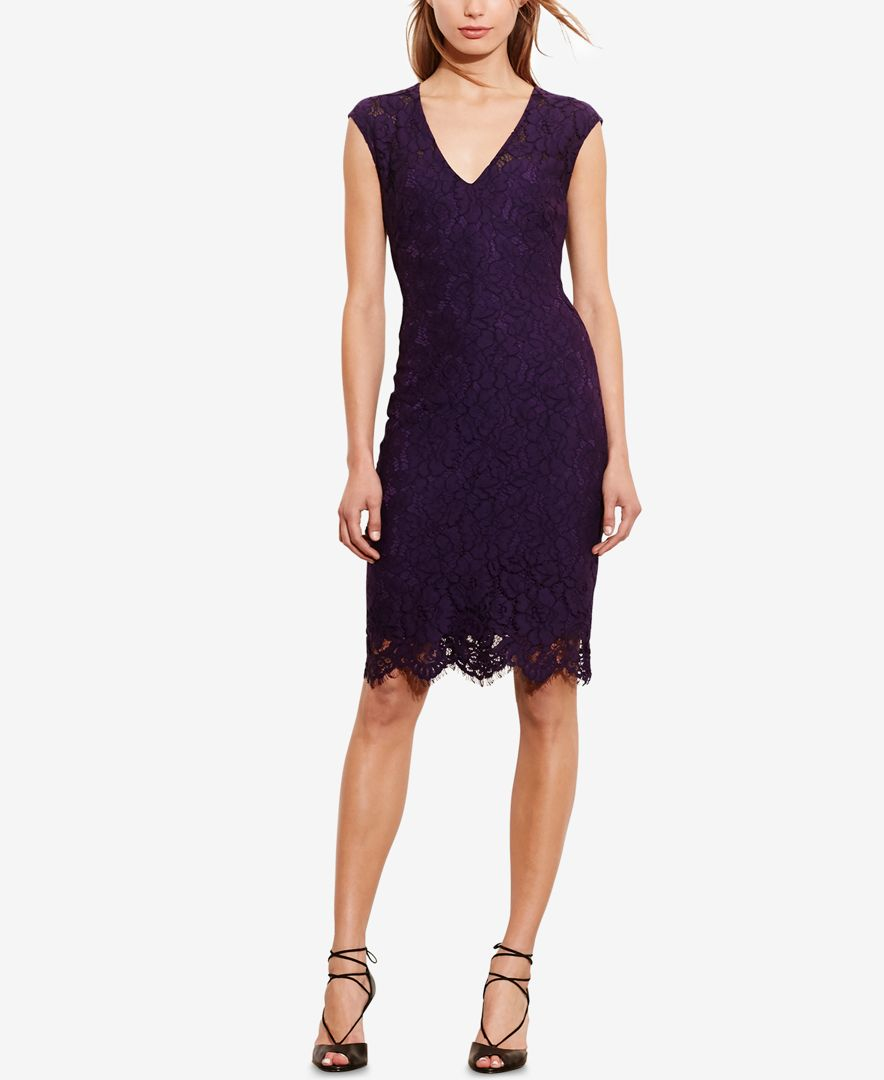 Lyst Lauren By Ralph Lauren Lace Sheath Dress In Purple