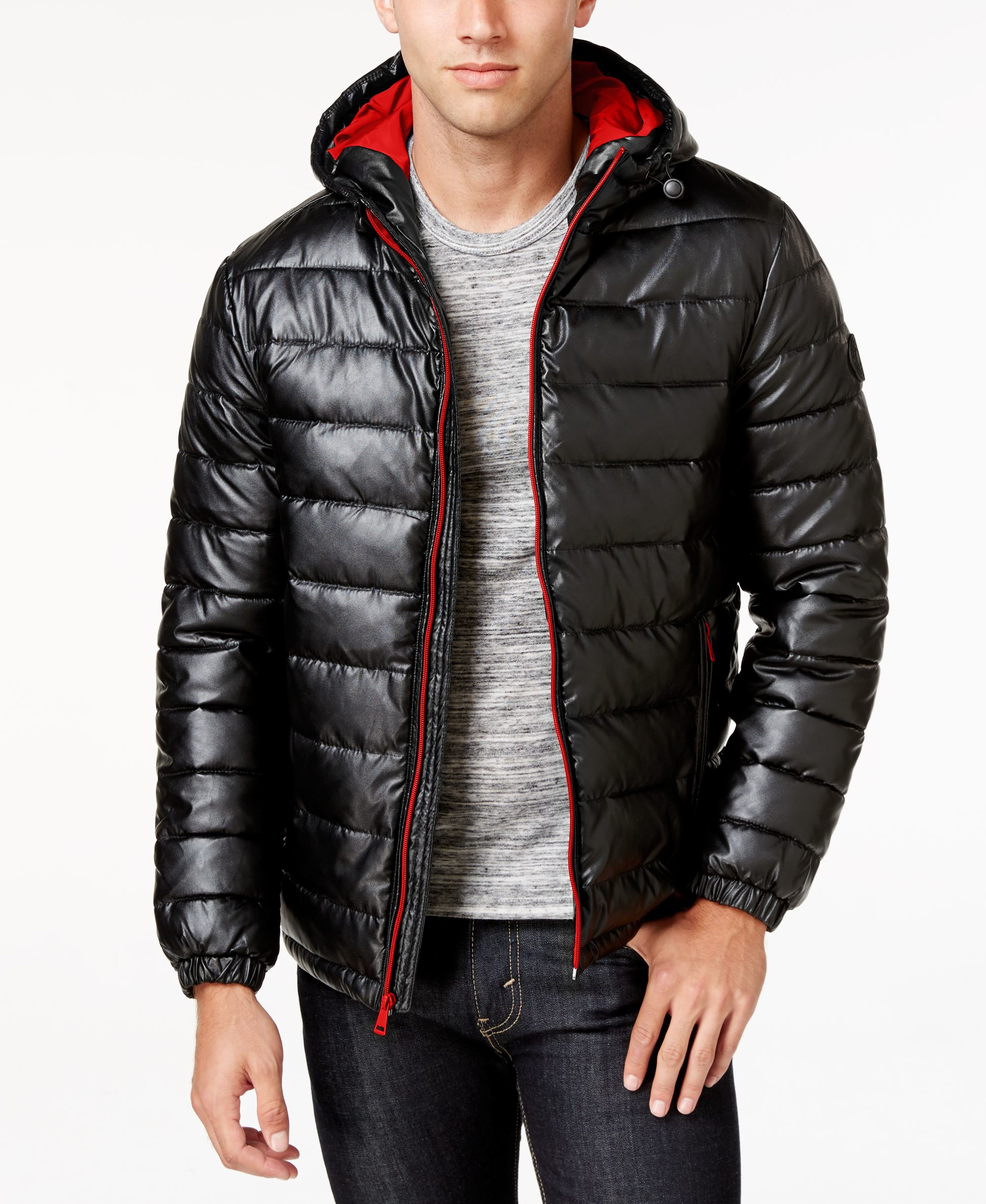 Cole haan Men's Faux-leather Puffer Coat in Black for Men | Lyst