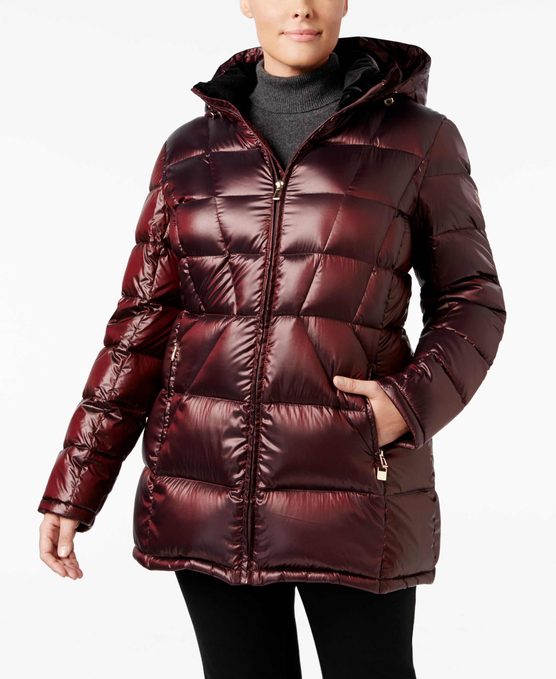 Calvin klein Plus Size Hooded Packable Puffer Coat, Only At Macy&#39;s in Red | Lyst