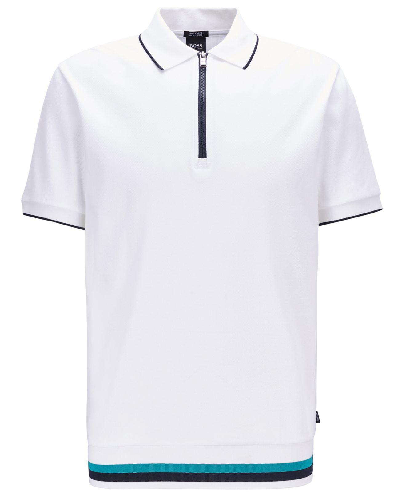 BOSS Paras 02 Regular-fit Zip-neck Cotton Polo Shirt in White for Men ...