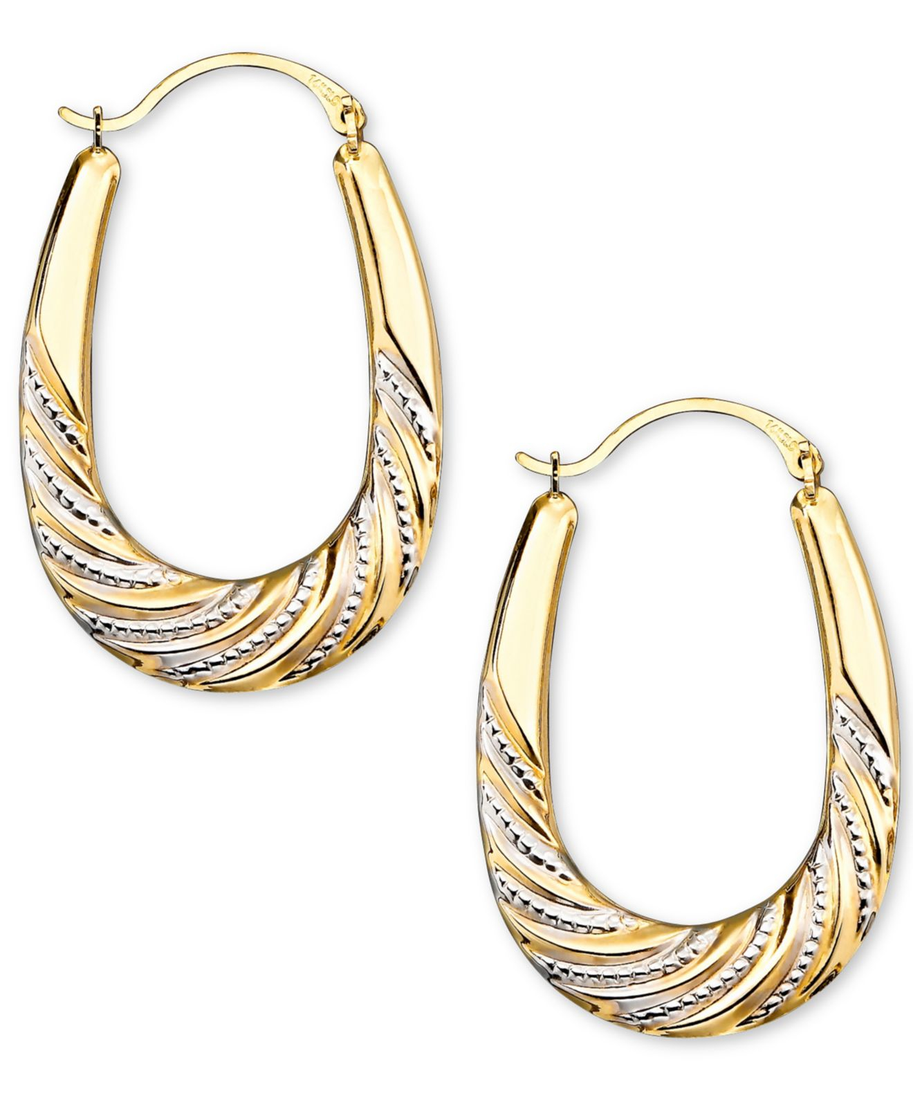 Lyst - Macy'S Beaded Oval Hoop Earrings In Rhodium & 14k Gold in Metallic