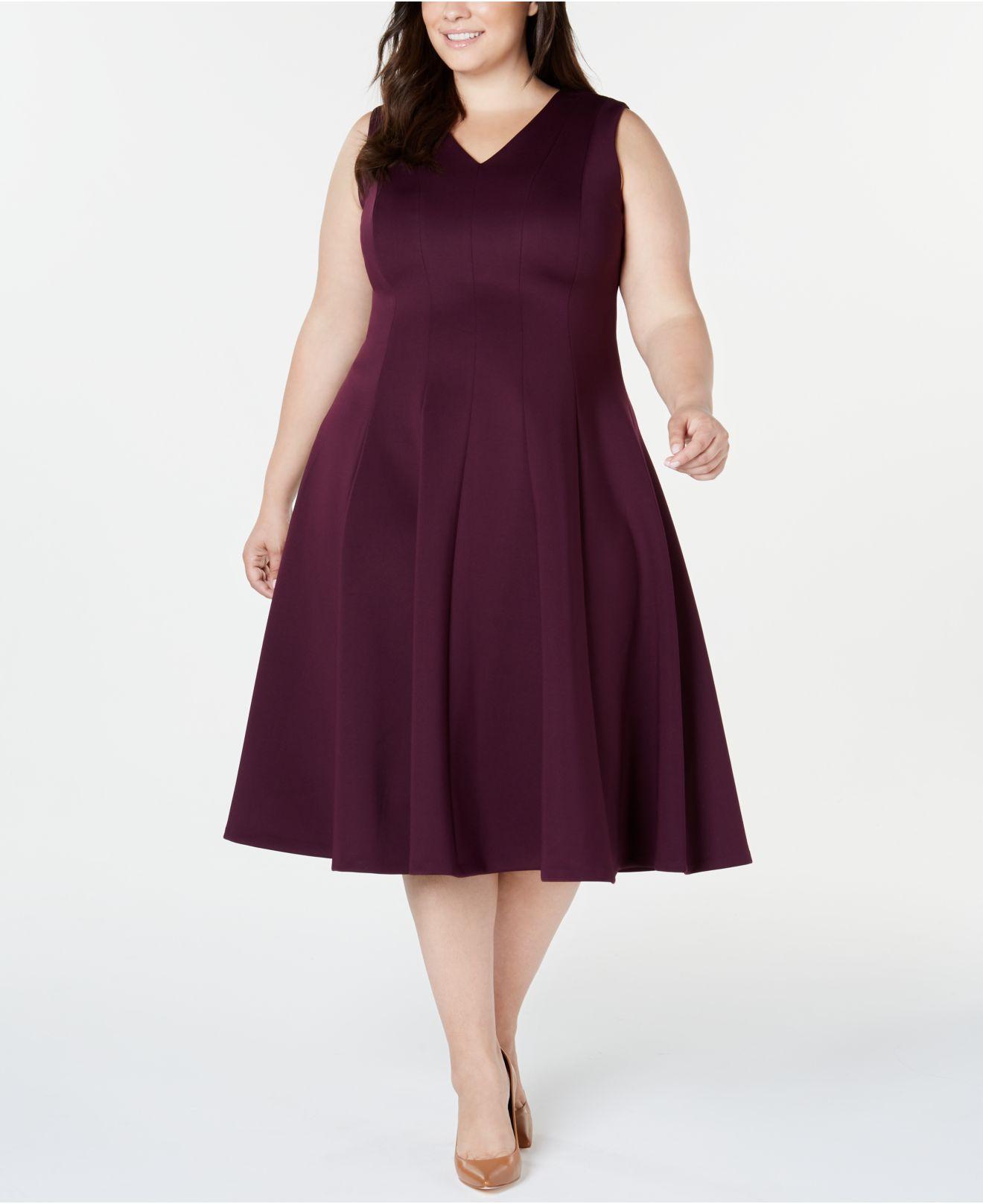 Calvin Klein Plus Size Midi Fit & Flare Dress in Purple Lyst