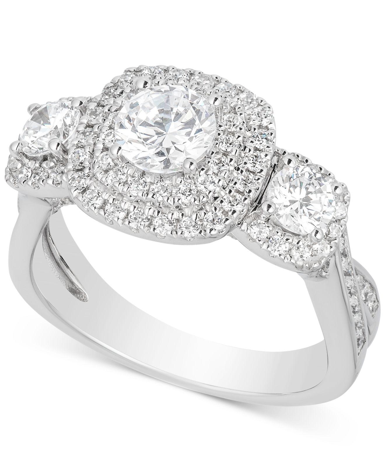 Lyst - Macy'S Diamond Triple Halo Engagement Ring (2 Ct. T.w.) In 14k ...